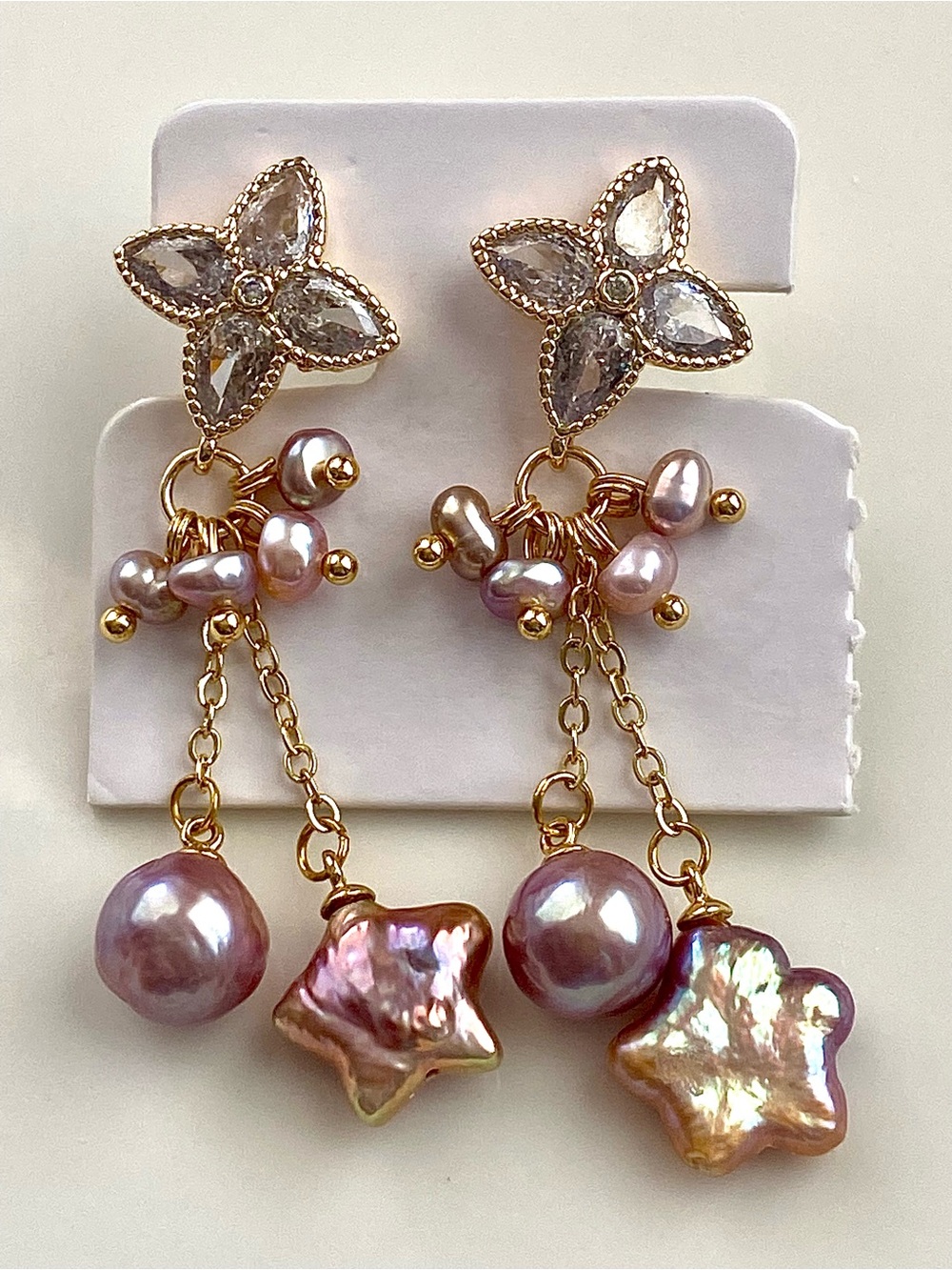E145-Handmade High Quality Pink Purple Star Frestwater Pearl Earring